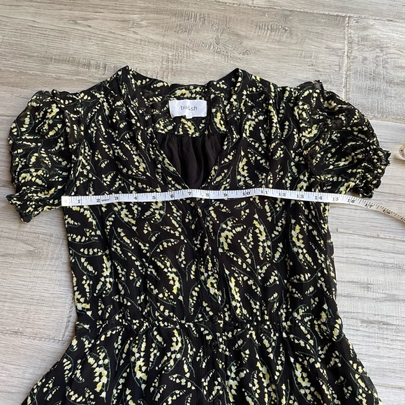 BA&SH Matcha Floral Mini Dress Noir Flowy Ruffles Elastic Waist BLK/Yellow SZ 4 - Picture 14 of 16